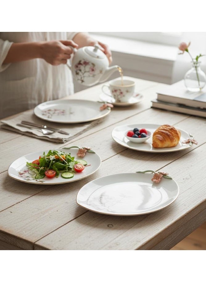 AKDC Angela Floral Elegance 3-Piece Ceramic Serving Plate Set – White (25×30 cm) - Image 1