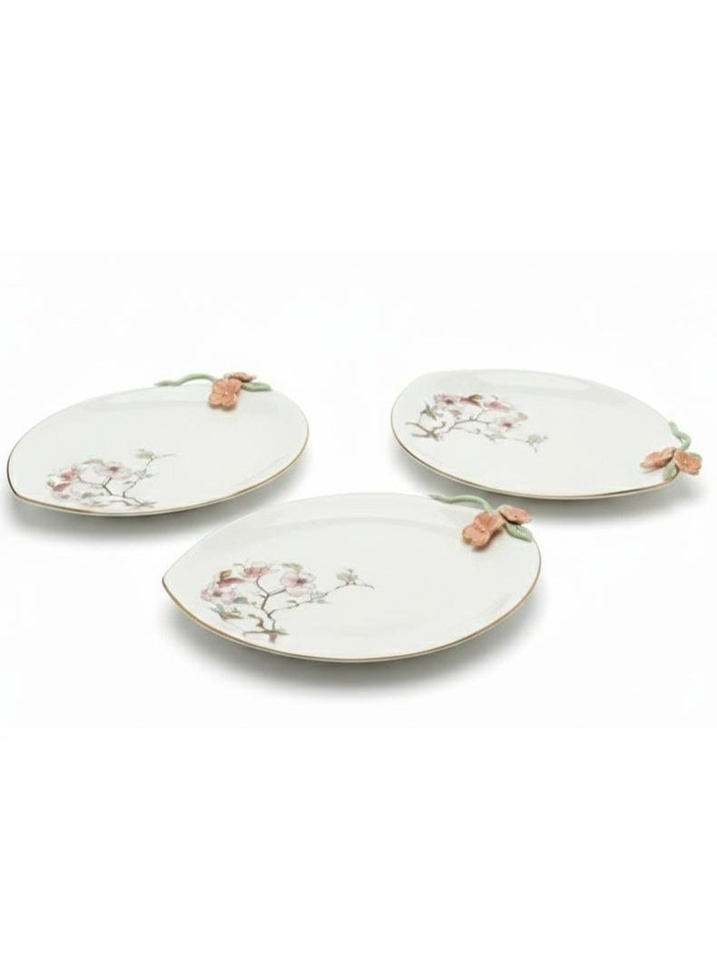 AKDC Angela Floral Elegance 3-Piece Ceramic Serving Plate Set – White (25×30 cm) - Image 3