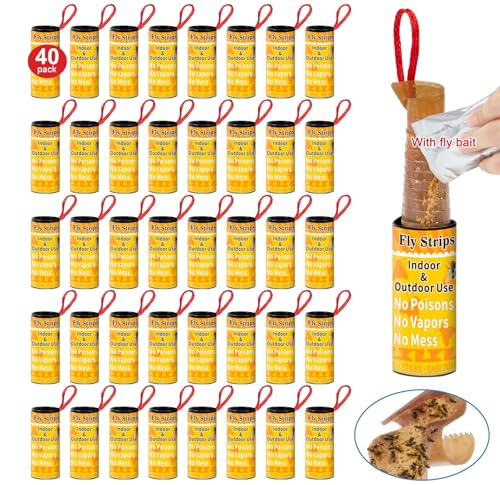 Glovv Fly Strips Trap Indoor Sticky Hanging, 40 Pack Fly Paper Traps Outdoor, Flies Tape Paper Ribbon Rolls for Home Kitchen, Fruit & Bug Gnat Catchers for Inside, Killer for Winged Insect - Image 1