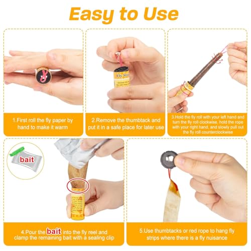 Glovv Fly Strips Trap Indoor Sticky Hanging, 40 Pack Fly Paper Traps Outdoor, Flies Tape Paper Ribbon Rolls for Home Kitchen, Fruit & Bug Gnat Catchers for Inside, Killer for Winged Insect - Image 4