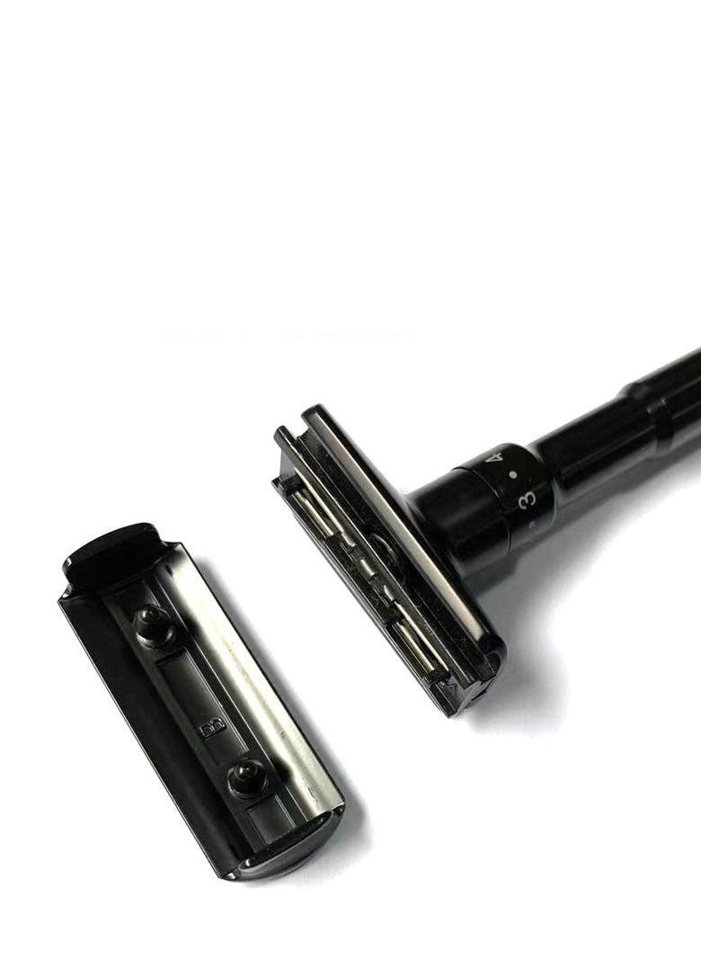 Adjustable Sharpness Double Edge Safety Razor Set Black with 5 Blades