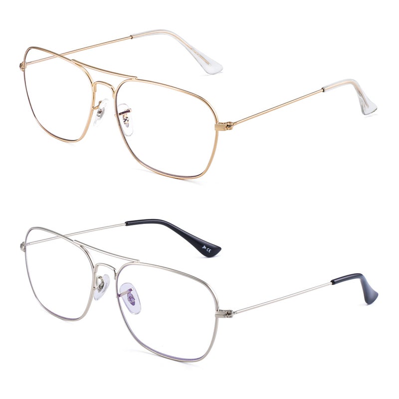 JM 2-Pack Aviator Reading Glasses Women Metal Frame Blue Light Blocking Computer Readers 2.00(Gold & Silver) - Image 1