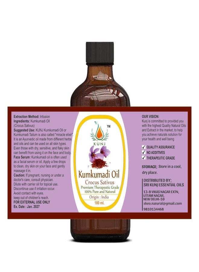 KUNJ Kumkumadi Oil (Ayurvedic Herbal Blend) 100ML - 100% Pure & Natural, Undiluted - Premium Face Oil for Glowing Skin, Radiance, Moisturizing & Skin Brightening - Image 4