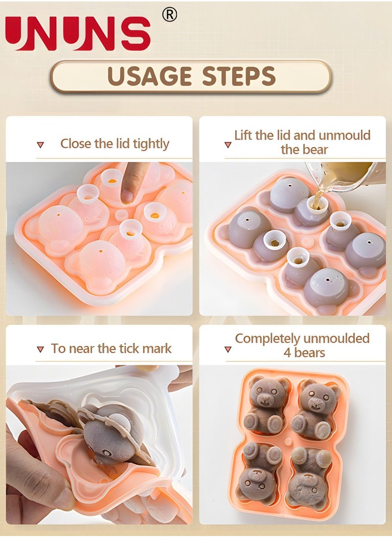 UNUNS - 2Pcs Ice Cube Tray, Bear Ice Tray and 3D Rose Ice Molds for Freezer, Cute Shaped Ice Cube Mold with Funnel Lid for Chilled Drinks, Cocktails Juice and More - Image 1
