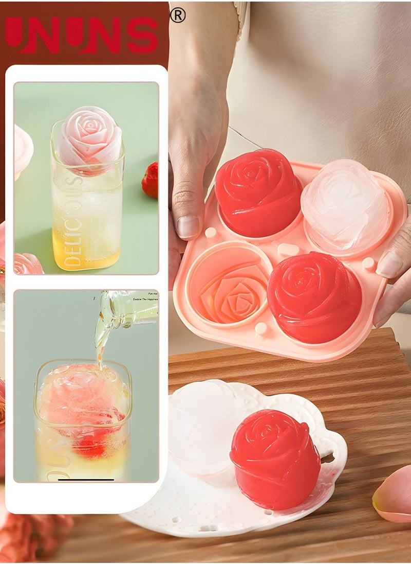 UNUNS - 2Pcs Ice Cube Tray, Bear Ice Tray and 3D Rose Ice Molds for Freezer, Cute Shaped Ice Cube Mold with Funnel Lid for Chilled Drinks, Cocktails Juice and More - Image 1