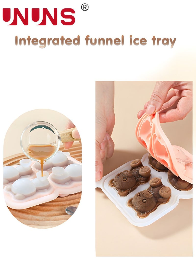 UNUNS - 2Pcs Ice Cube Tray, Bear Ice Tray and 3D Rose Ice Molds for Freezer, Cute Shaped Ice Cube Mold with Funnel Lid for Chilled Drinks, Cocktails Juice and More - Image 1