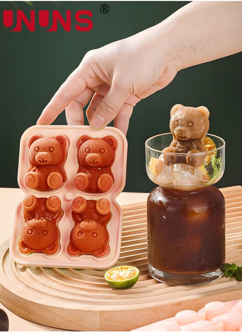 UNUNS - 2Pcs Ice Cube Tray, Bear Ice Tray and 3D Rose Ice Molds for Freezer, Cute Shaped Ice Cube Mold with Funnel Lid for Chilled Drinks, Cocktails Juice and More - Image 1
