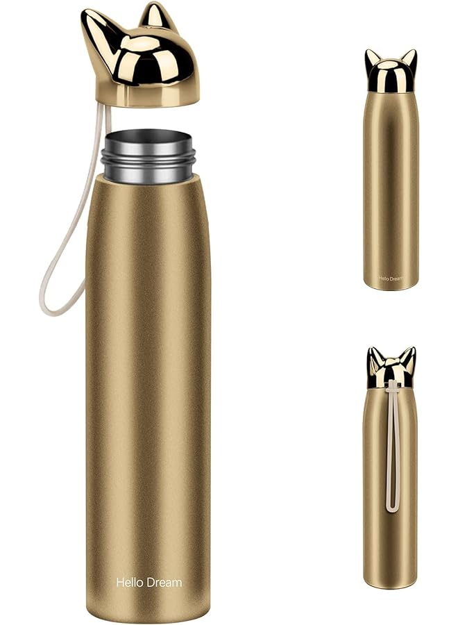 Zaboon Water Bottle Stainless Steel Insulated Water Bottles Thermos Vacuum Travel Coffee Mug For Kids Girls Women Leakproof Cat Insulated Water Bottle 320 Ml/10.8 Oz (Gold) - Image 1