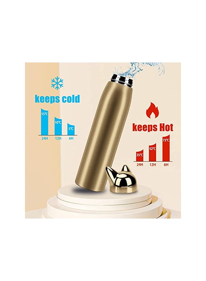 Zaboon Water Bottle Stainless Steel Insulated Water Bottles Thermos Vacuum Travel Coffee Mug For Kids Girls Women Leakproof Cat Insulated Water Bottle 320 Ml/10.8 Oz (Gold) - Image 3