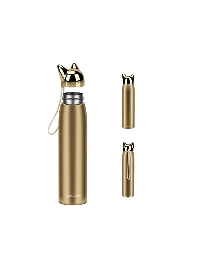 Zaboon Water Bottle Stainless Steel Insulated Water Bottles Thermos Vacuum Travel Coffee Mug For Kids Girls Women Leakproof Cat Insulated Water Bottle 320 Ml/10.8 Oz (Gold) - Image 2