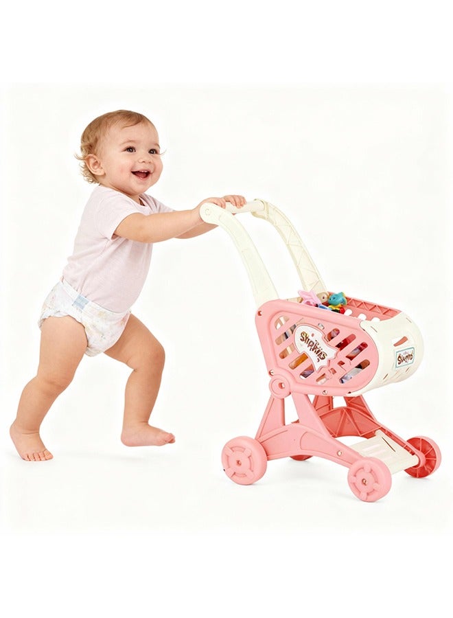 Trolley Toy,Adorable Baby Shopping Cart Walker Toy, Smooth Rolling Wheels and No Batteries Needed, Scientific Design to Prevent Bow Legs, First Push & Pull Learning Walker for Toddlers 1-3, Role Play & Walking Aid（Pink) - Image 3