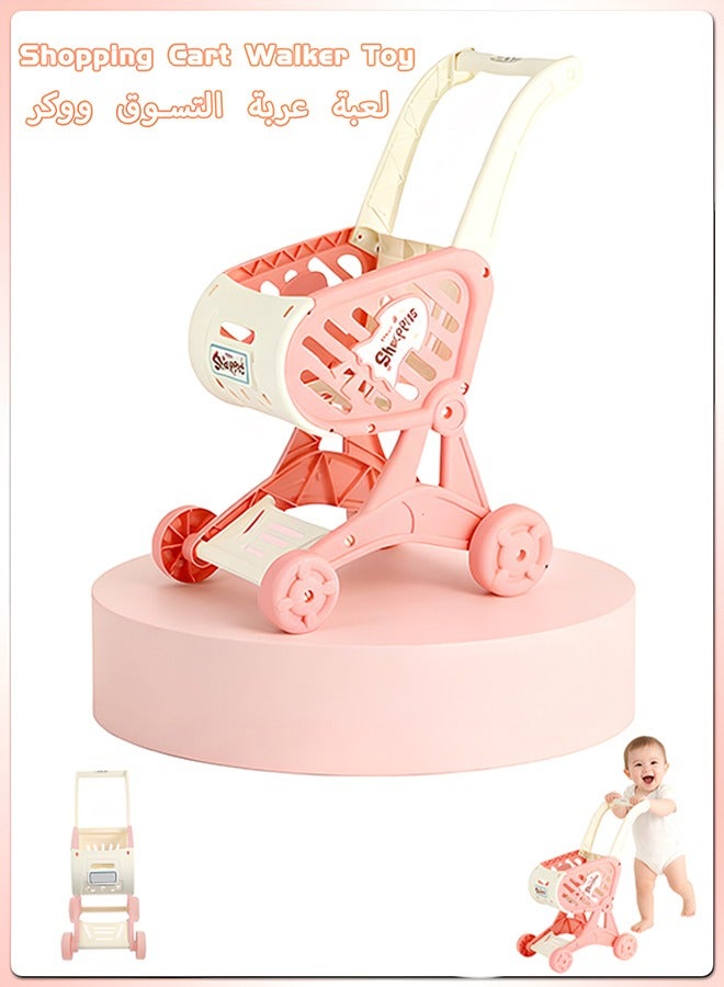 Trolley Toy,Adorable Baby Shopping Cart Walker Toy, Smooth Rolling Wheels and No Batteries Needed, Scientific Design to Prevent Bow Legs, First Push & Pull Learning Walker for Toddlers 1-3, Role Play & Walking Aid（Pink) - Image 1