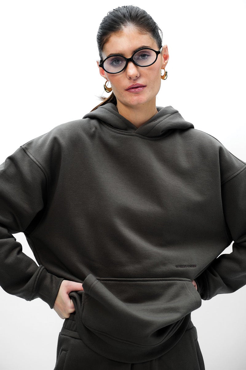 بونكرس كُرنر Taupe Wear A Hug Oversized Hoodie for Women's - Image 2