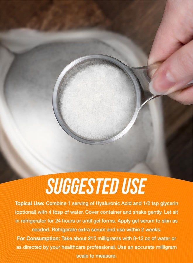 BulkSupplements.com Hyaluronic Acid Powder - as Sodium Hyaluronate, Hyaluronic Acid Supplements - Food Grade, Gluten Free - 215mg per Serving, 500g (1.1 lbs) (Pack of 1) - Image 4
