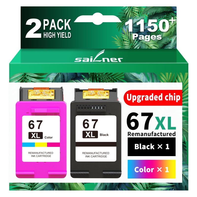 SAILNER 67XL Ink Cartridges Black/Color Combo Pack Replacement for HP Ink 67 HP67XL (2-Pack High Yield) Compatible with HP DeskJet 2755e 2855e 2700e 4155e 2734e 2827e 4100e Envy 6055 6455e Printer - Image 1
