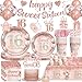 cocomigo زينة حفلة Sweet 16 من cocomigo باللون الوردي مع قمة كعكة 25 خدمة مجموعة أدوات المائدة القابلة للتصرف مع 2 قطعة من غطاء الطاولة مع قمة كعكة وزينة مركزية لافتة لحفلة عيد ميلاد الفتيات - Image 3