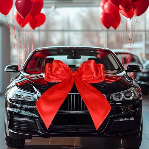 Datanly 30 Inch Giant Car Bow Big Silk Bow for Gift Decor Extra Large Bow with Non Scratch Magnet for Door Car Red Bows for Happy Birthday Sweet Party Wedding Reception - Image 1