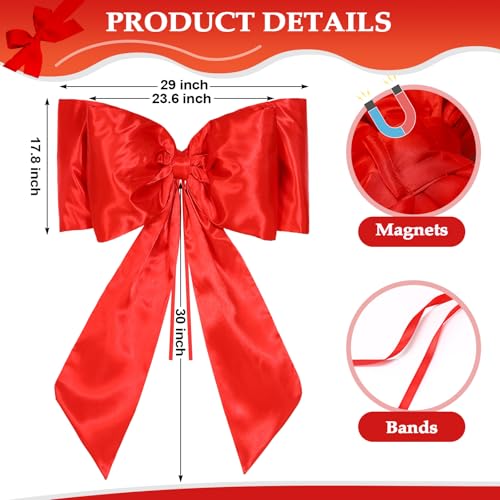 Datanly 30 Inch Giant Car Bow Big Silk Bow for Gift Decor Extra Large Bow with Non Scratch Magnet for Door Car Red Bows for Happy Birthday Sweet Party Wedding Reception - Image 3
