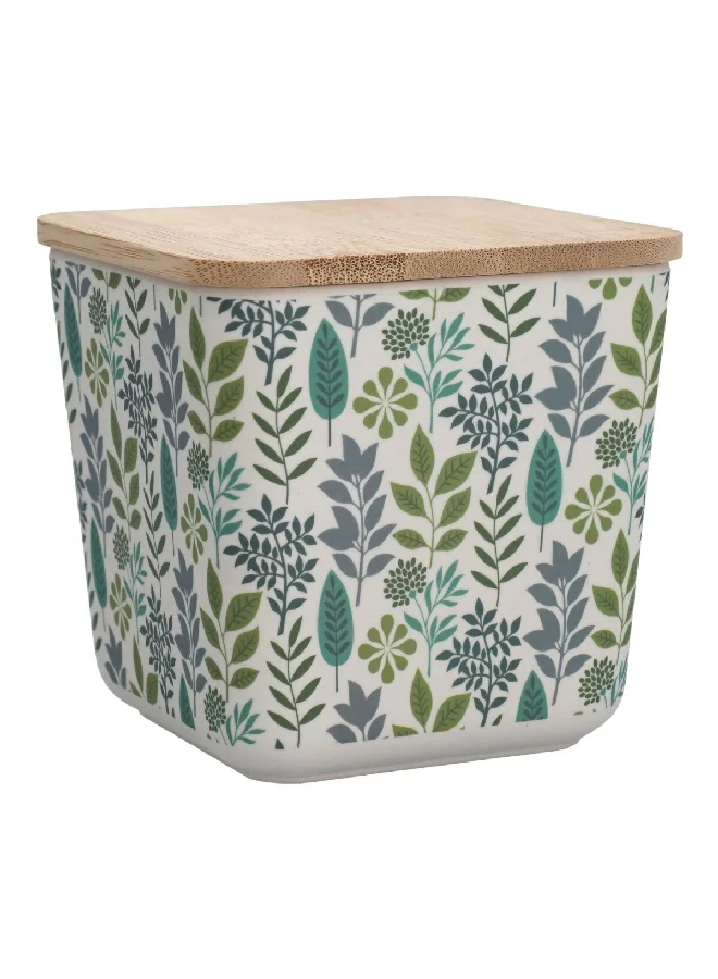 Felli Leaf and Floral Printed Bamboo Fiber Canister with Lid Multicolor 730 ml JH80193