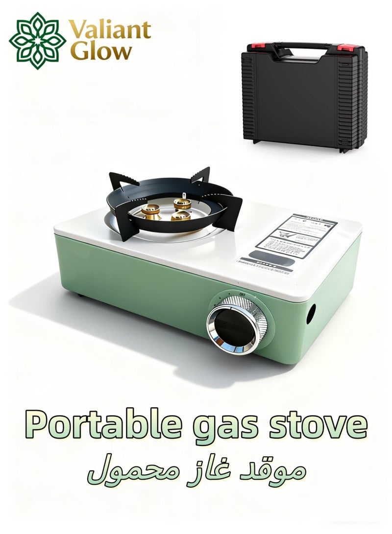 Valiant Glow Portable Three-Burn Windproof Camping Stove | emergency gas stove、camp stove、camping accessories、camping stove、portable gas stove、portable stove | Gas Stove | BBQ Grill | 6800W High Power | Piezoelectric Ignition | Butane/Propane Dual Fuel Compatible | Includes Dedicated Storage Case | Suitable for Outdoor BBQs, Hiking Adventures, and Picnics - Image 1