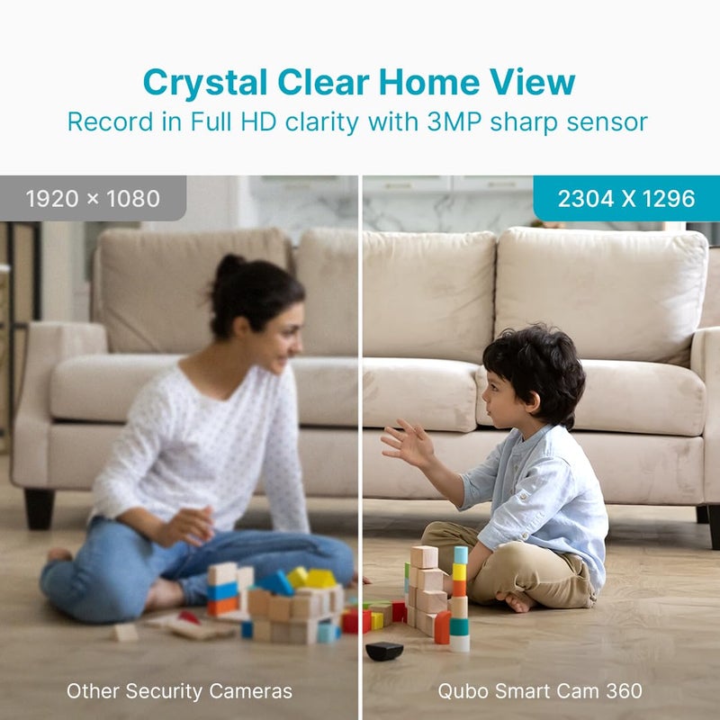 Qubo Smart 360 2K 3MP 1296p WiFi CCTV Security Camera from Hero Group Mobile App Two Way Talk Night Vision Cloud SD Card Recording Made in India Alexa OK Google 3MP - Image 3