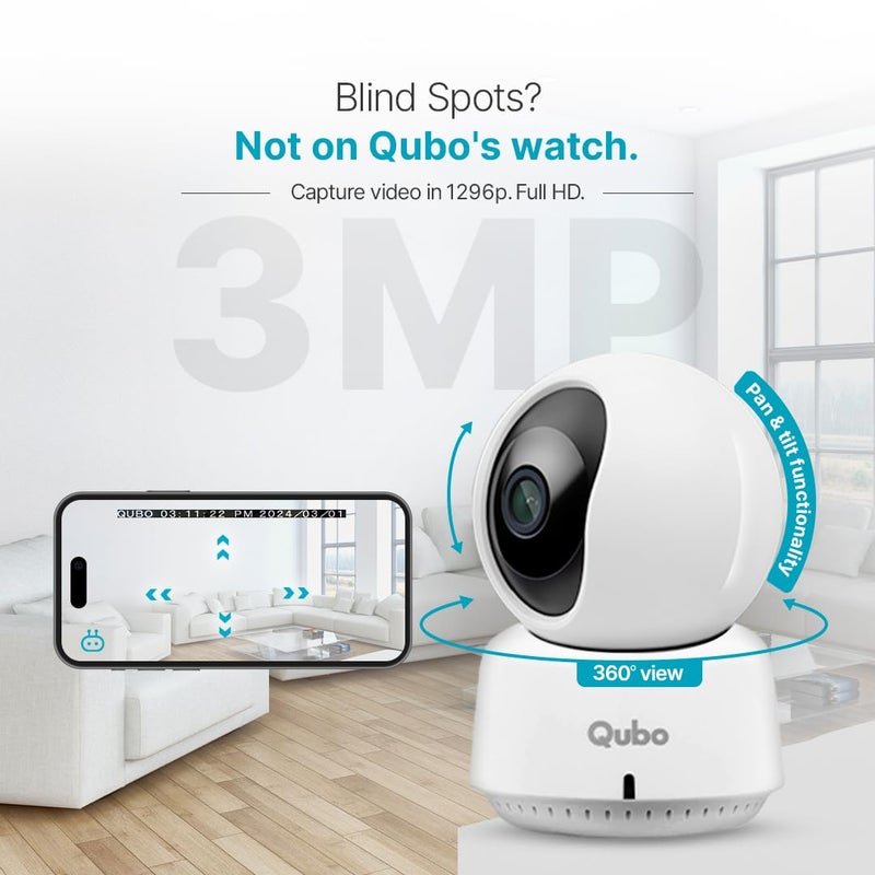 Qubo Smart 360 2K 3MP 1296p WiFi CCTV Security Camera from Hero Group Mobile App Two Way Talk Night Vision Cloud SD Card Recording Made in India Alexa OK Google 3MP - Image 4