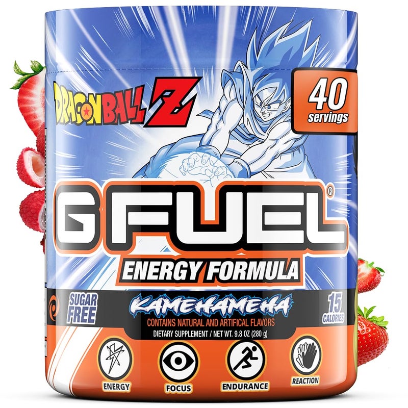 G Fuel Dragon Ball Z Energy Drink Powder, Pre Workout Caffeine Mix for Gaming, Sugar Free Focus Amino, Vitamin + Antioxidants, 9.8oz (Strawberry Lychee, 40 Servings) - Image 1