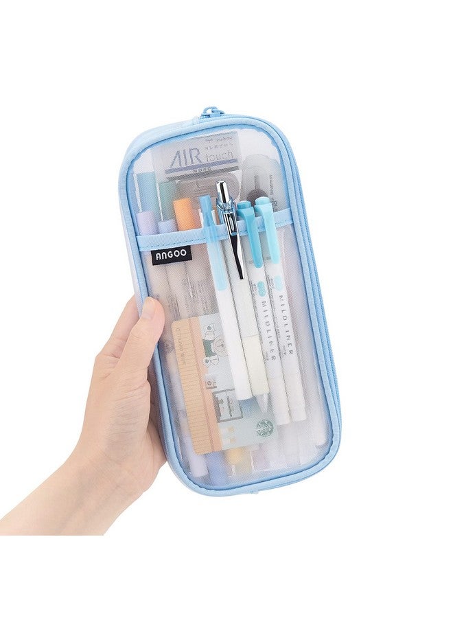 EASTHILL EASTHILL Pen Pencil Case with Zipper Clear Makeup Color Pouch Cosmetics Bag Multi-Purpose Travel School Teen Girls and Boys Transparent Stationary Bag Office Organizer Box for Adluts (Sky Blue)  - Image 1