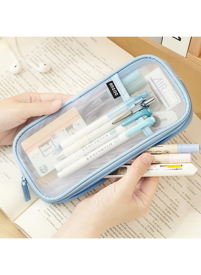 EASTHILL EASTHILL Pen Pencil Case with Zipper Clear Makeup Color Pouch Cosmetics Bag Multi-Purpose Travel School Teen Girls and Boys Transparent Stationary Bag Office Organizer Box for Adluts (Sky Blue)  - Image 2