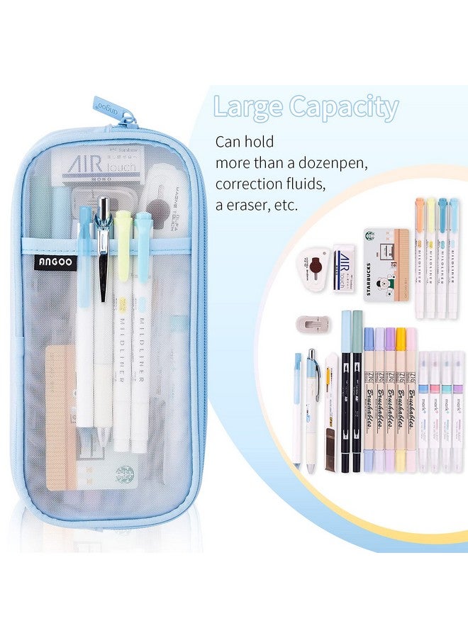 EASTHILL EASTHILL Pen Pencil Case with Zipper Clear Makeup Color Pouch Cosmetics Bag Multi-Purpose Travel School Teen Girls and Boys Transparent Stationary Bag Office Organizer Box for Adluts (Sky Blue)  - Image 3