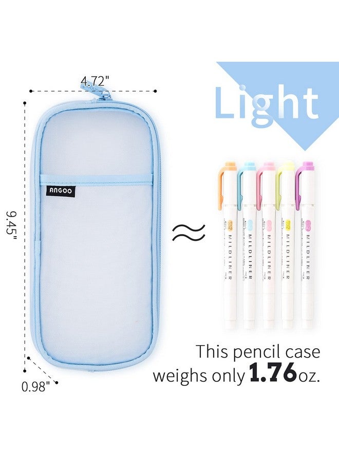 EASTHILL EASTHILL Pen Pencil Case with Zipper Clear Makeup Color Pouch Cosmetics Bag Multi-Purpose Travel School Teen Girls and Boys Transparent Stationary Bag Office Organizer Box for Adluts (Sky Blue)  - Image 4