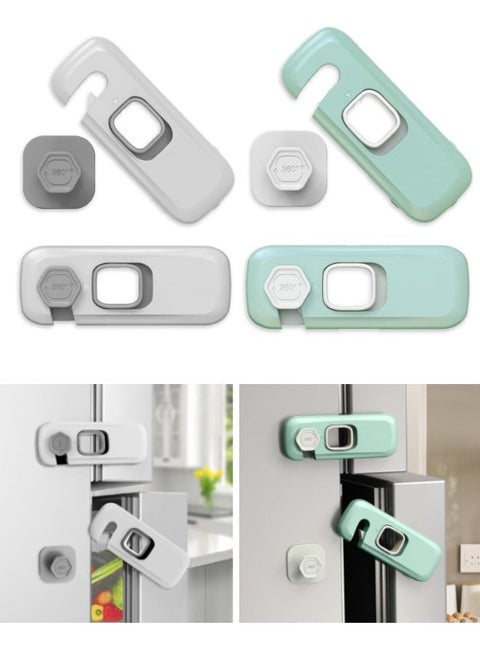 Kids Security Refrigerator Locks, 2Pcs Protective Self Adhesive Latches.Pinch Proof Lock for Toddlers and Children.Ideal for Refrigerators Cabinets Drawers Wardrobes and Freezers