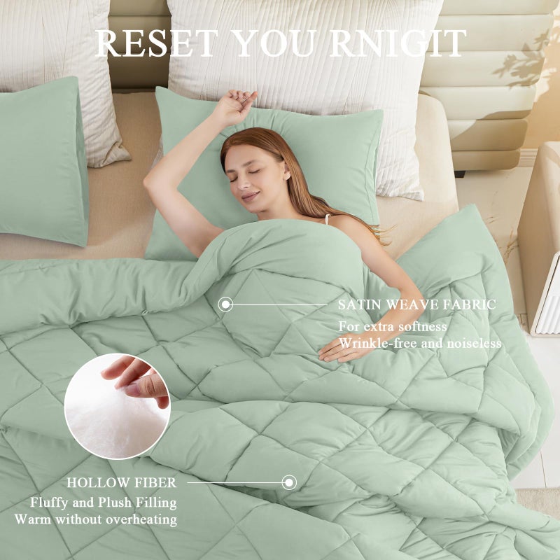 MIOTO 132x120 Alaskan King Comforter, Extra Large King Size Comforter Oversized, All Season Soft Lightweight Quilt Down Alternative Duvet Insert with 8 Corner Tabs(120x132, Sage Green) - Image 2