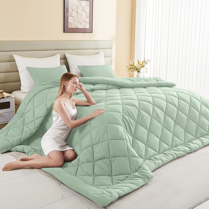 MIOTO 132x120 Alaskan King Comforter, Extra Large King Size Comforter Oversized, All Season Soft Lightweight Quilt Down Alternative Duvet Insert with 8 Corner Tabs(120x132, Sage Green) - Image 1