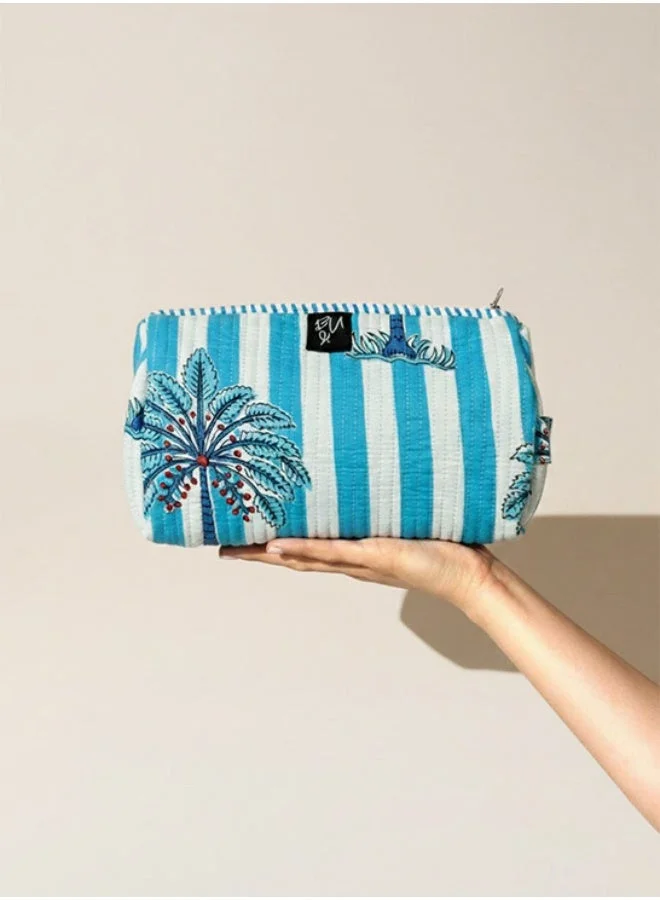BU Towels Blue BU Palm Pouch, Set of three, Hand-printed, Designed for travel, pool days, and everyday use for Women | Best Price UAE