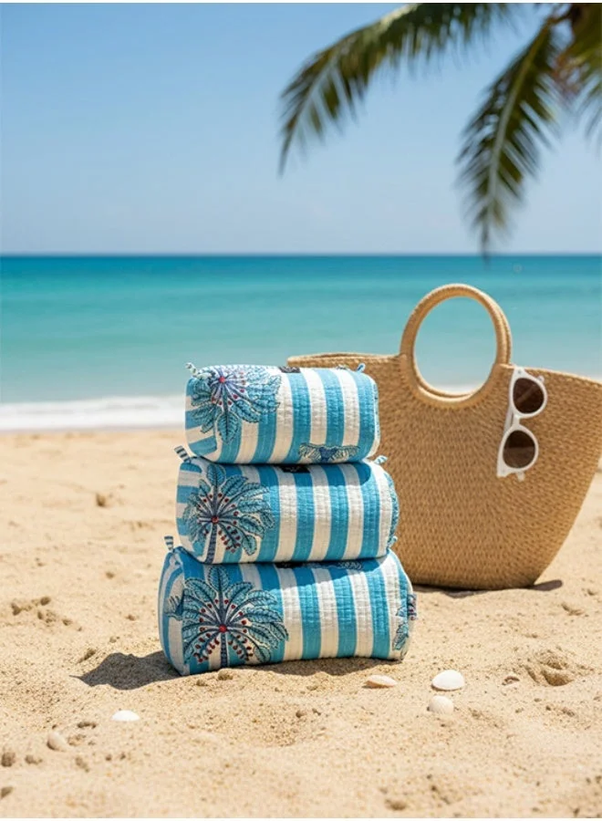 BU Towels BU Palm Pouch, Set of three, Hand-printed, Designed for travel, pool days, and everyday use