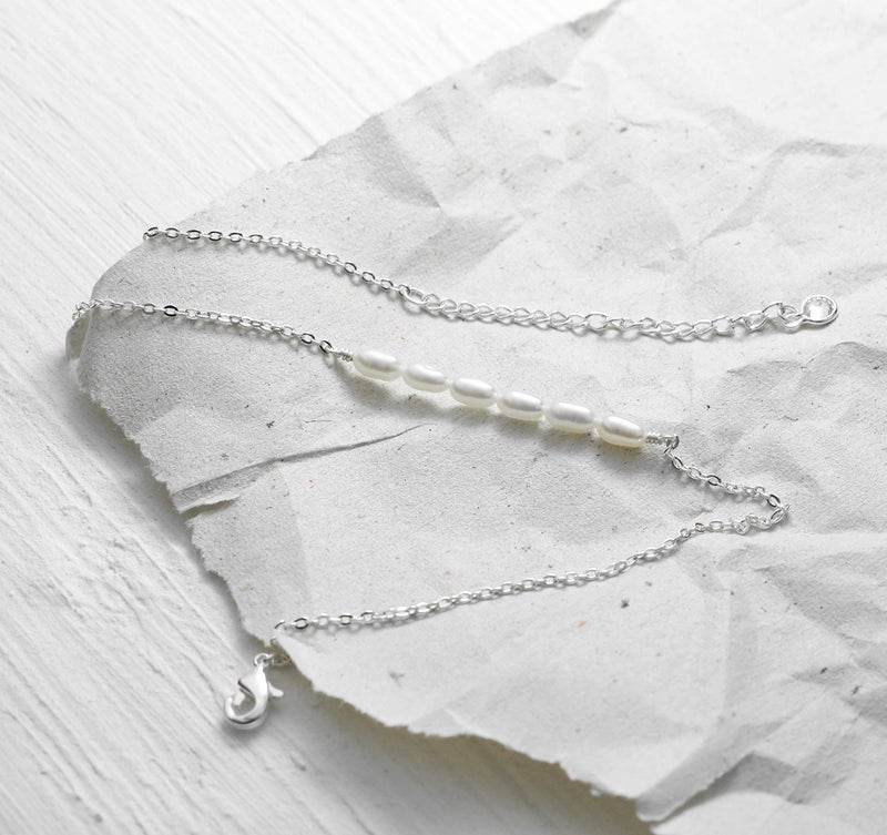 Mevecco Freshwater Pearl Anklet,Sterling Silver 14K Silver Filled Boho Pearl Dainty Handmade Beaded Cute Tiny Charm Beach Ankle Bracelet Foot Chain Anklet for Women - Image 5