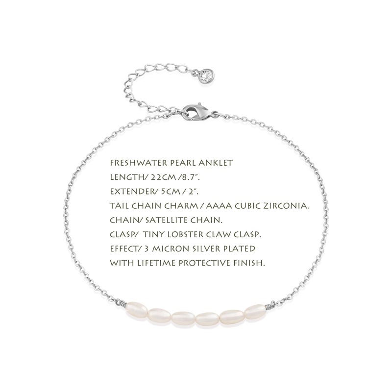 Mevecco Freshwater Pearl Anklet,Sterling Silver 14K Silver Filled Boho Pearl Dainty Handmade Beaded Cute Tiny Charm Beach Ankle Bracelet Foot Chain Anklet for Women - Image 2