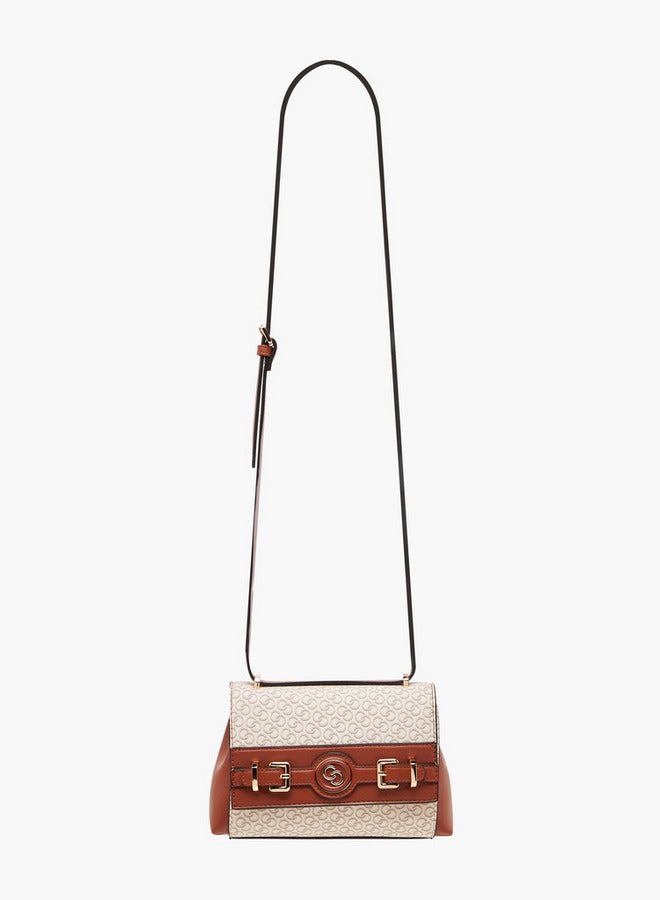 Celeste Monogram Print Crossbody Bag with Adjustable Strap and Button Closure - Image 3