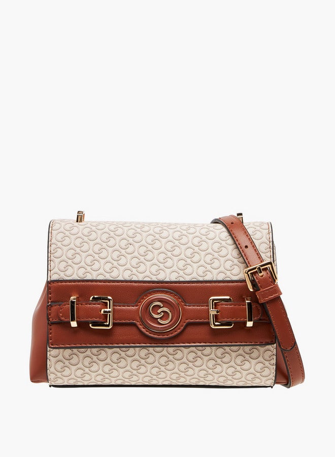 Celeste Monogram Print Crossbody Bag with Adjustable Strap and Button Closure - Image 1