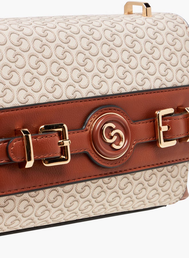 Celeste Monogram Print Crossbody Bag with Adjustable Strap and Button Closure - Image 5