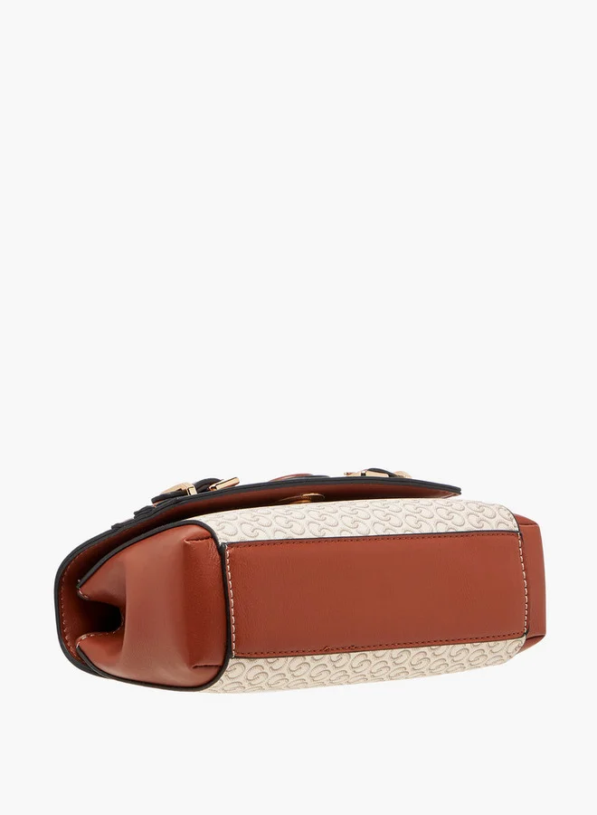 Celeste Monogram Print Crossbody Bag with Adjustable Strap and Button Closure