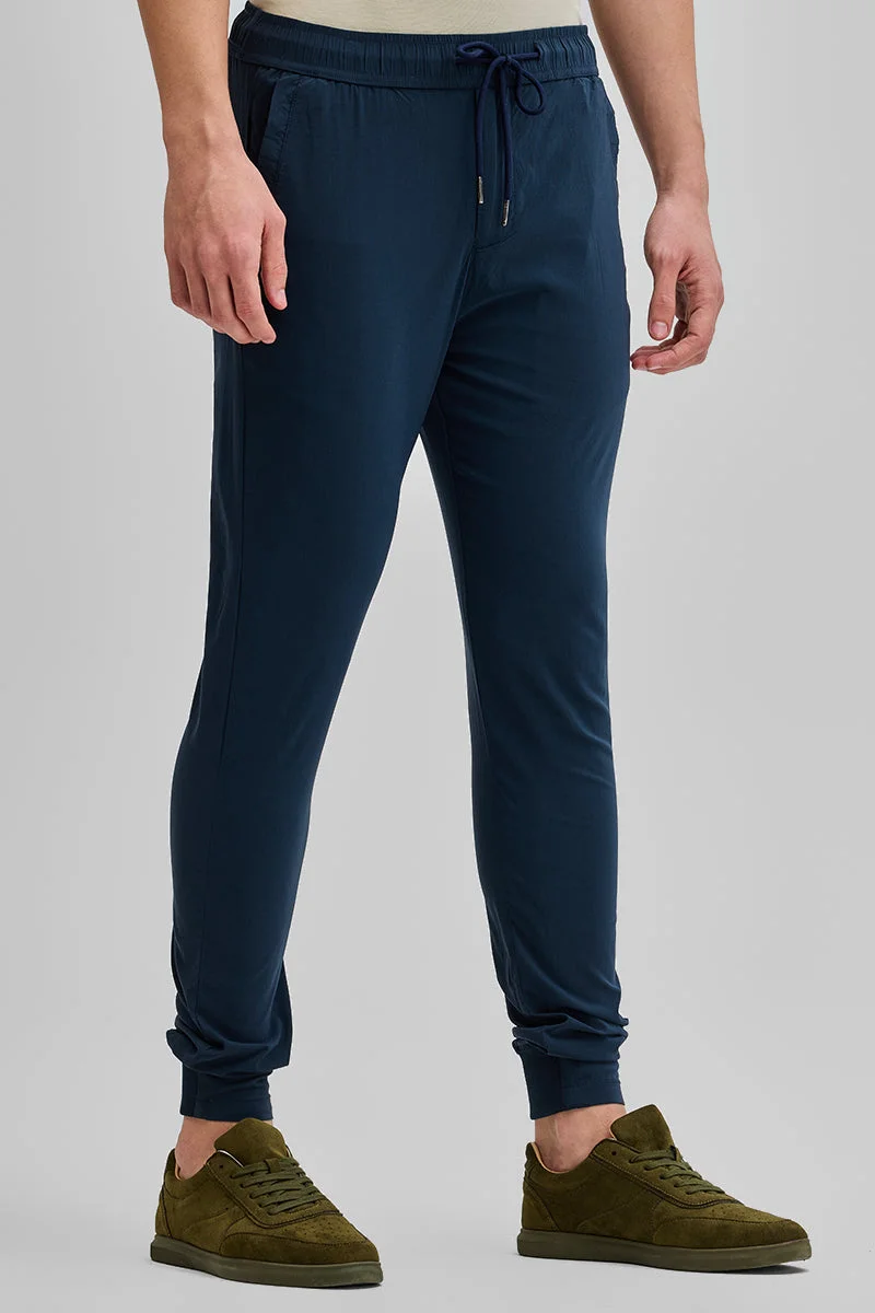 SNITCH  Navy Blue Solid Regular Fit Casual Track Pants for Men | Best Price UAE