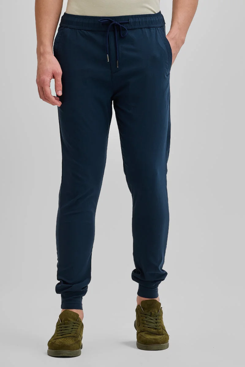 SNITCH  Navy Blue Solid Regular Fit Casual Track Pants for Men | Best Price UAE