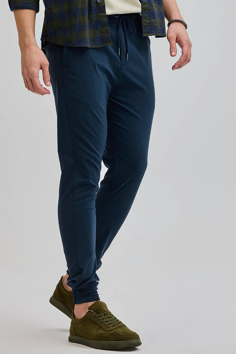 سنيتش Navy Blue Solid Regular Fit Casual Track Pants