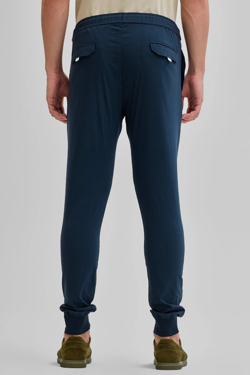 SNITCH  Navy Blue Solid Regular Fit Casual Track Pants for Men | Best Price UAE