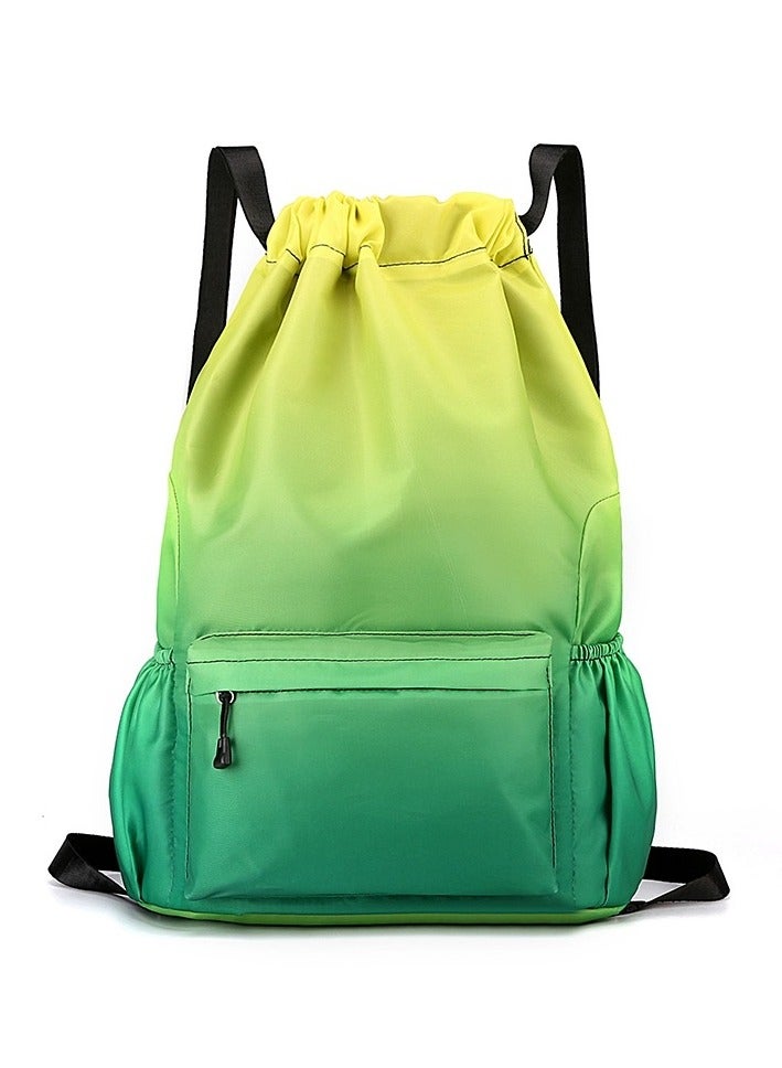 Green Rainbow Drawstring Style Sack Pack Backpack Lightweight Design,Multifunctional Portable Large Storage Machine Washable Gradient Travel Bag for All Purposes, Durable Rainproof with Zipper Pocket