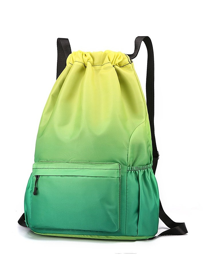 Ayeeb - Green Rainbow Drawstring Style Sack Pack Backpack Lightweight Design,Multifunctional Portable Large Storage Machine Washable Gradient Travel Bag for All Purposes, Durable Rainproof with Zipper Pocket - Image 1
