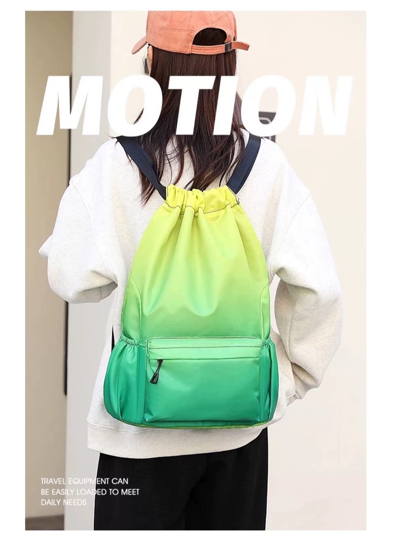 Ayeeb - Green Rainbow Drawstring Style Sack Pack Backpack Lightweight Design,Multifunctional Portable Large Storage Machine Washable Gradient Travel Bag for All Purposes, Durable Rainproof with Zipper Pocket - Image 1