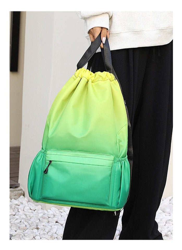 Ayeeb - Green Rainbow Drawstring Style Sack Pack Backpack Lightweight Design,Multifunctional Portable Large Storage Machine Washable Gradient Travel Bag for All Purposes, Durable Rainproof with Zipper Pocket - Image 1